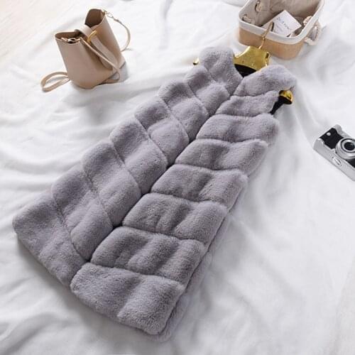 UPPIN Winter Hot New Imitation Rabbit Fur Vest Stitching Korean Faux Fur Coat Long Section Plus Size Pink Grey Women Jacket Coat