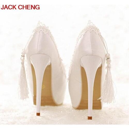 Spring and Summer White Lace Formal Shoes Bridal Dress Shoes Sweetness High Heels Wedding Party Satin Shose Party Prom Pumps