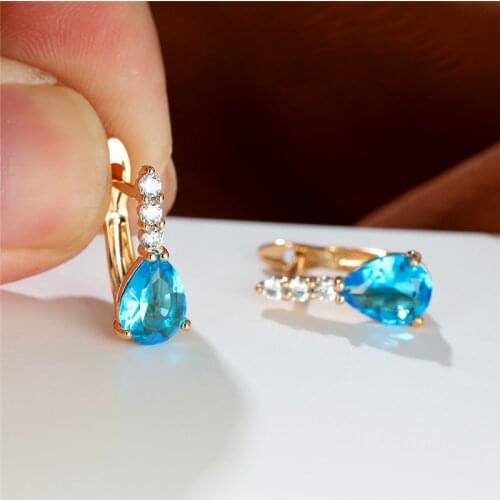 Vintage Female Rainbow Zircon Stone Earrings Cute Gold Color Clip Earrings For Women Luxury Crystal Geometry Wedding Earrings
