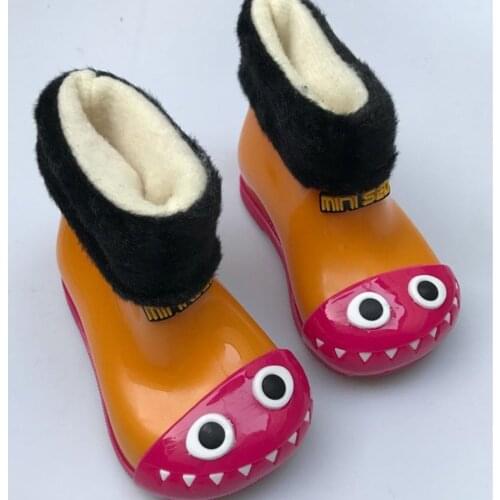 Waterproof Kids Rain Shoes Lovely Jelly Rain Boots with Shark Pattern Decor & Warm Rain Boots Inner Cover Unisex