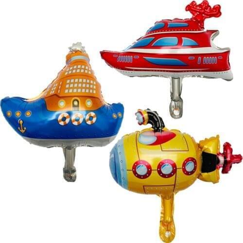 50PC mini ship series submarine yacht cruise balloon foil balloons birthday party decorations kids toys baby shower globos