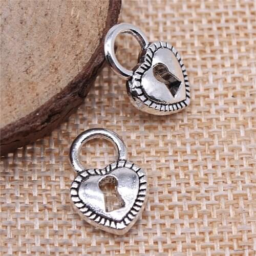 WYSIWYG 5pcs 17x11mm Heart Lock Charm Pendants Antique Silver Color Tone Heart Lock Pendants Lock Heart Pendants