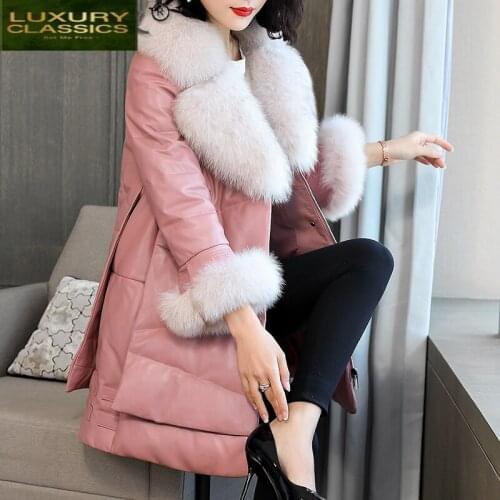 100% Genuine Leather Jacket Women Korean Sheepskin Coat Winter White Duck Down Jackets Fox Fur Collar 2021 Veste Femme 18