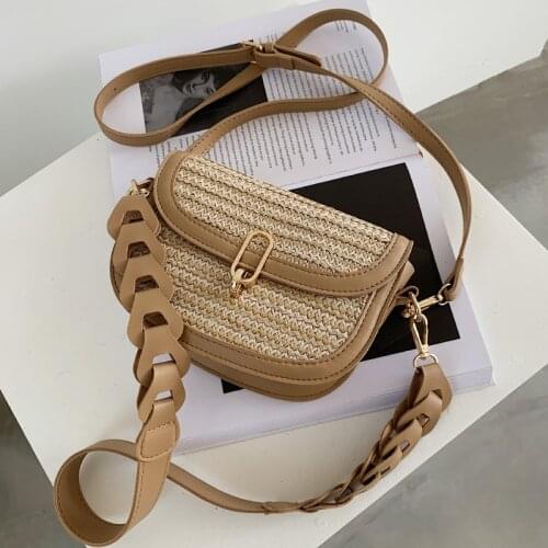 Aaby Weaving Summer Saddle Small Bag For Women 2021 New Hip Shoulder Bag High Quality Ladies Handbag With Lock And Long Strap
