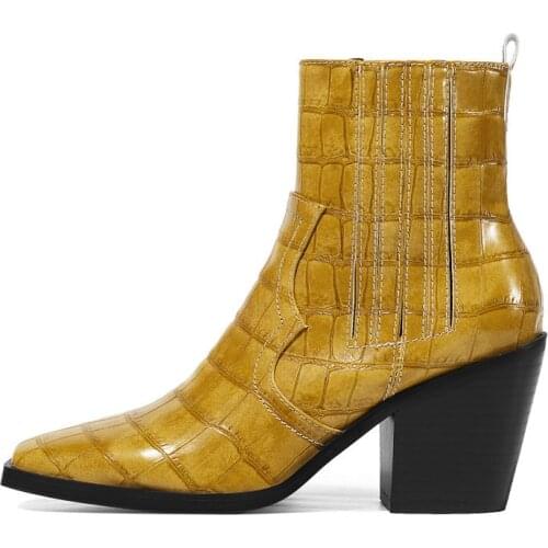 New autumn Genuine leather Women boots Ankle boots Stone grain Female boots High heels Womens shoes Size 34-43