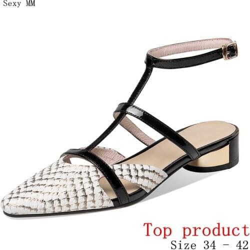 Women Low Heels Pumps Med Heel Shoes Sandals Woman Party Shoes Kitten Heels Genuine Leather Small Plus Size 34 -40 41 42