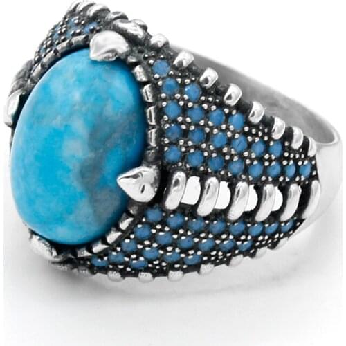 Hot Sale big Stone Ring Sterling Silver Jewelry Mens Ring 925 Sterling Silver Inlay Natural Stone Ring Jewelry size6#-12# Ring