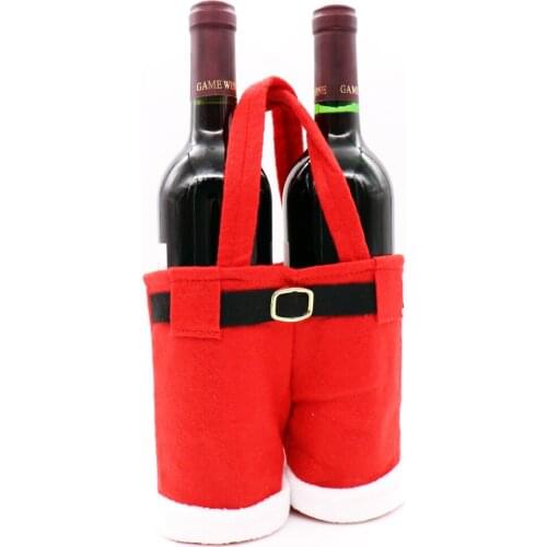 1Pcs Merry Christmas Wine Bottle Holder Gift Treat Candy Bag Santa Claus Pants Shape Xmas Gift Bags Cute Home Table Decoration