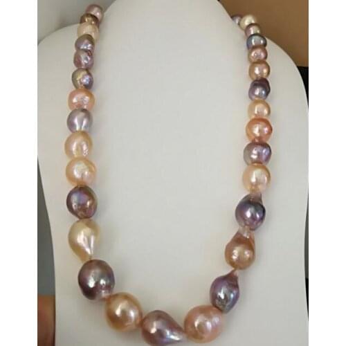 11-13 mm baroque multicolor pearl necklace 18inch 36" yellow clasp