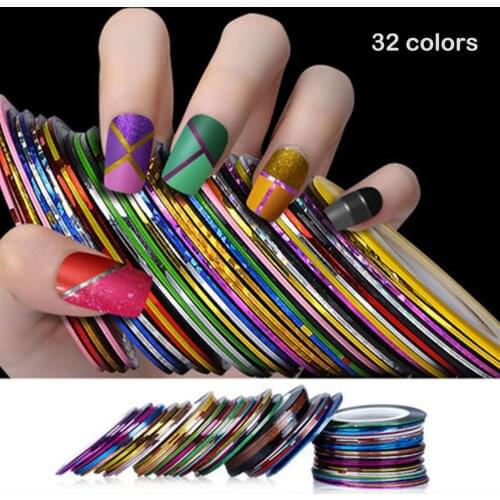 32 Colors Glitter Nail Striping Line Tape Sticker Set Art Decorations DIY Tips For Polish Nail Gel Rhinestones Decorate HOT #E