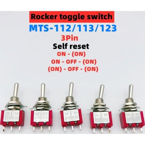 5pcs red mini 3pin 6mm 2/3 position self-resetting toggle switches ON-(ON) DPDT mini toggle switches 6A/125V 3A/250V AC MTS-112