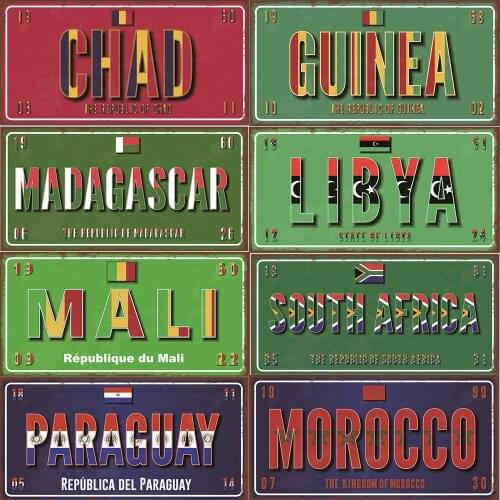 African Countries Name & Flag License Plate Poster Vintage Home Decor Retro Metal Tin Signs Pub Car Garage Wall Art Decoration
