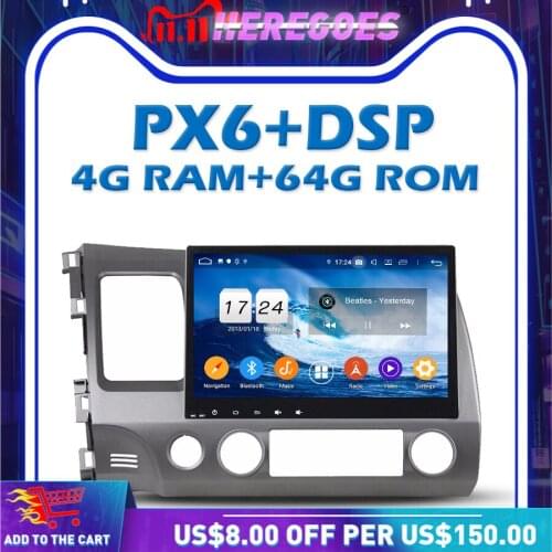 PX6 Car DVD Player DSP Android 10.0 4GB + 64G ROM 2 din IPS GPS map RDS Radio Wifi Bluetooth 5.0 For Honda CIVIC 2006-2010 2011