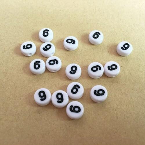 Free Shipping Sell White Single 6 Round Number Beads 4*7MM Flat Coin Plastic Acrylic Jewelry Knit Lucky Numbers Bracelet Beads