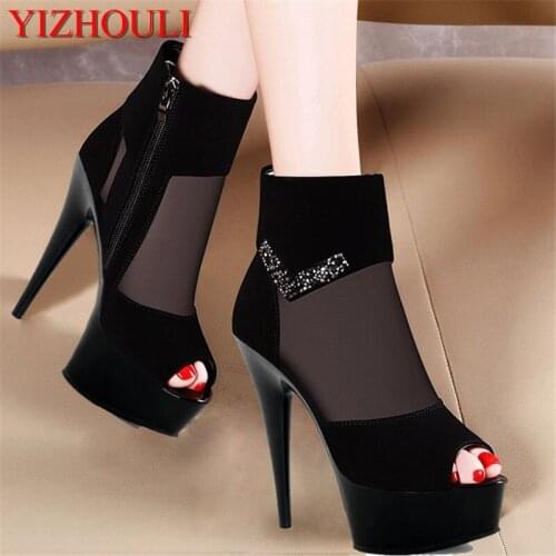 The European platform is ultra high heel sandals, mesh vamp vamp shoes, 15CM comfortable Dance Shoes