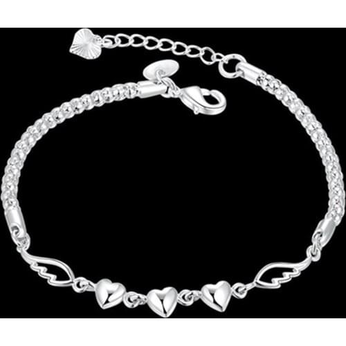 Womens 925 Sterling Charm Love Heart Wing Bracelet Cuff Bangle Jewelry stainless steel jewelry woman pulseira feminina