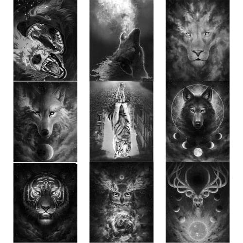 Diy 5d Diamond Painting Black White Fantasy Animal Diamond Mosaic Home Decor Embroidery Pattern Handmade Cat Tiger Gift