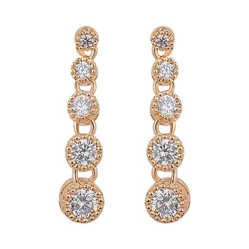 Long Stud Earrings for Women Wedding Brincos Round and Strip Zircon Party Gift Rhodium Plated Wholesale GLE3133