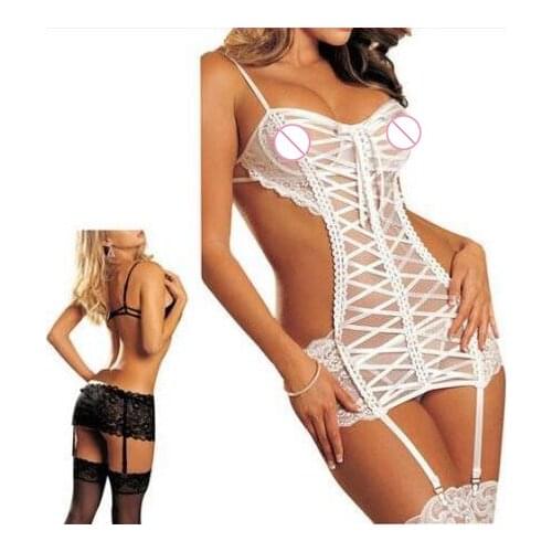 Naked Chest Erotico Lingerie For Women Adult Games Babydoll Exotic Apparel Patchwork Nightdress+T-String+Stocking 3pcs T1406