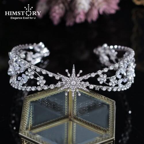 HIMSTORY Elegance Snowflake Crown Rhinestones Crystal Headbands Tiaras Brides Girl Headwear Wedding Party Headpiece Accessories