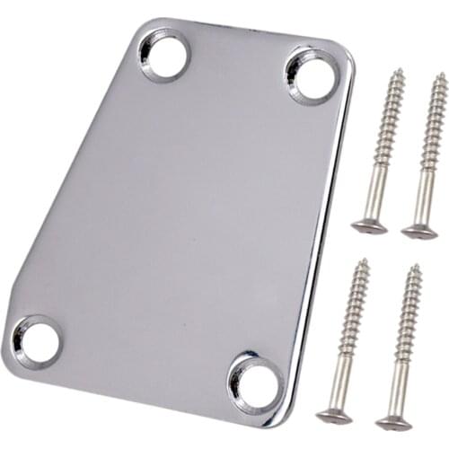 Electric Guitar Steel Chrome 4-Hole Neckplate Neck Plate with Screw Fits for ST Electric Guitar Parts Accessory