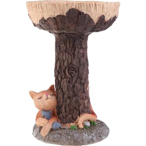 Tree Stump Cat Statue Bird Feeder Resin Ornament Outdoor Garden Statue Decoration Outdoor Landscape Resin Sculpture for Art