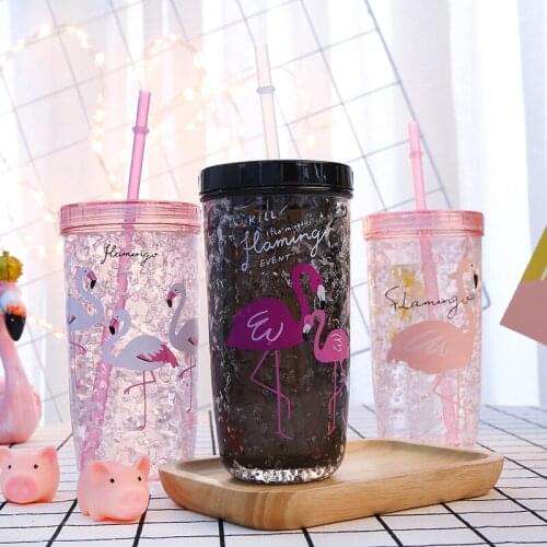 Flamingo Ice Cool Cup Modern Minimalist Creative Class Office Summer Screw Cap Fashion Plastic Drinking Cup Water Bottle