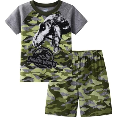 Summer Childrens Summer Pajamas Suit Boys Shortsleeve suit printed Cotton Dinosaur Cartoon Kids clothing Pyjamas