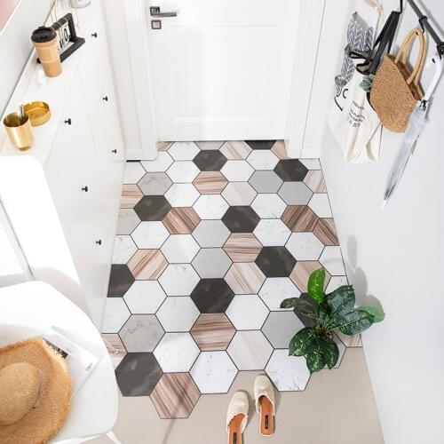 Washable waterproof PU leather door mat kitchen oilproof floormat bathroom non-slip carpet DIY Doorway wooden rug custom made