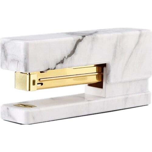 Marble Print Stapler 20 Sheet Capacity Gold Glitter Desktop Staplers with Non-slip Base for School Office Home Stapling Supplies