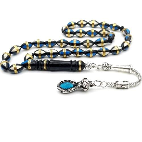 Muslim Prayer Beads Brass Wrapped Engraved Kuka Tasbih Blackout Metal Tasseled