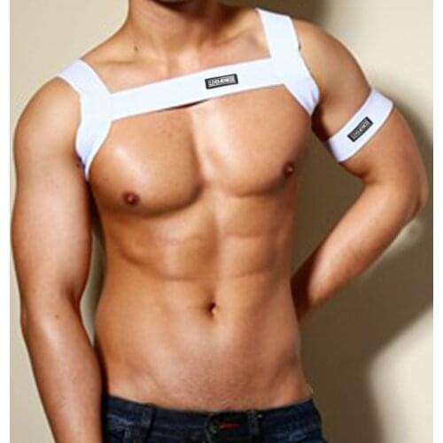 Mens Sexy Nylon Body Chest Harness Lingerie Elastic Strap Shoulder Support Brace Bondage Costume Hollow Out Clothing Arm Band