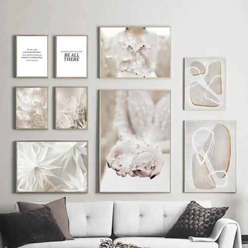 White Flower Poster Wall Art Canvas Painting Modern Nordic Figure Plant Quote Picture Home Decor Prints For Living Room Design