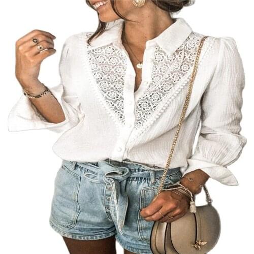 2021 New Autumn Ladies Long-Sleeved Breasted Sexy Shirt Women Hollow Stitching Shirt Women