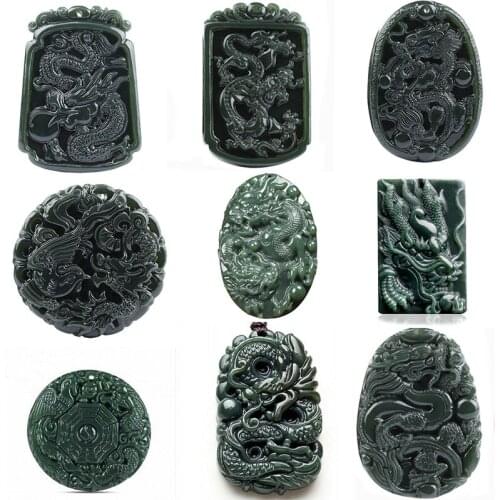 Natural Hetian Jade Dragon Pendant Necklace Jewellery Fashion Accessories Hand-Carved man woman Luck Amulet Gifts Sweater Chain