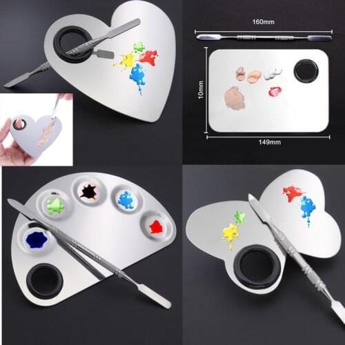 Mixing Palette Stainless Steel Nail Art Polish Mixing Plate Makeup Foundation Eye Shadow Mixing Palette Spatula Tool TSLM1