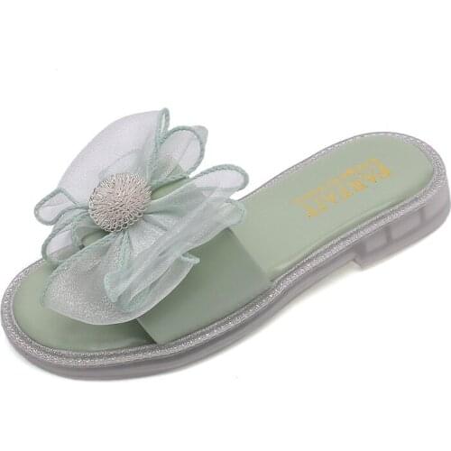 CUZULLAA Children Girls Elegant Lace Butterfly-Knot Slippers Beach Sandals For Kids Non-slip Summer Shoes Size 26-36