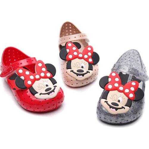 New Bow Cartoon Minnie Girl Jelly Sandals 2021 Summer Childrens Shoes Cute Baby Princess Sandals Non-slip Beach Shoes