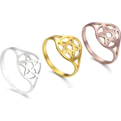 Skyrim Pentagram Hexagon Rings for Women Stainless Steel Star of David Jewish Finger Ring Religious Amulet Anniversary Jewelry