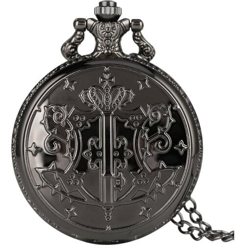 Japanese Anime Black Butler Stylish Pocket Watch Classic Roman Numeral Dial Durable Quartz Pendant Clock Chain Birthday Gift
