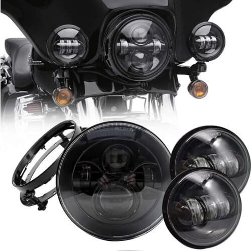 DOT 7 inch LED Headlight 4.5 Fog Passing Lights for Harley Touring Road King Tri Cvo Heritage Softail Slim Deluxe Fatboy Chrome