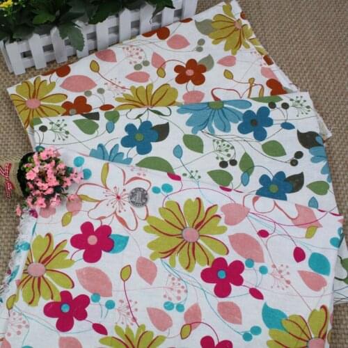 Cotton and linen PASTORAL pink blue brown big floral printed textile for DIY handwork tablecloth curtains blouse dress fabrics