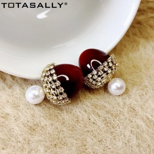 TOTASALLY Luxry stone Earrings for Women Classic Cherry Rhinestone Simulated Pearl Statement Earring Anti-allergy Jewelry