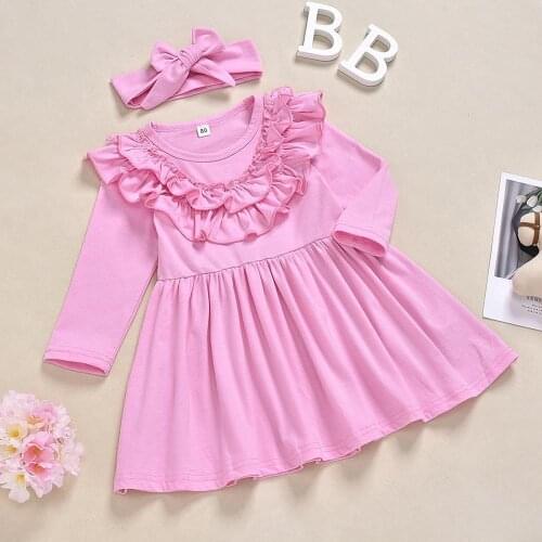 2020 Spring Girls Dresses Kids Ruffle Elegant Princess Dress Baby Girl Solid Dress 1 2 3 4 5 6 Years Children't Clothing