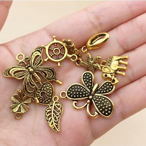 100pcs Vintage Flower Butterfly Pendants Charms For Necklaces Bracelets DIY Jewelry Findings Alloy Jewelry Making Accessories