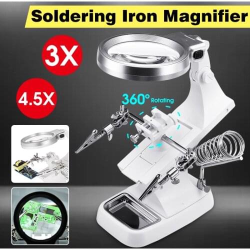 Rotatable Soldering Iron Station Stand Welding Magnifying Glass Clip Clamp 3 Hand Helping Desktop Magnifier Soldering Repair Too