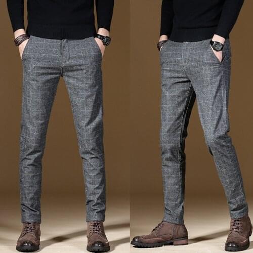 Ymwmhu 2020 New Business Pants Men Plaid Slim Fit Autumn and Winter Trouser Fashion Male Smart Casual Pant Office Clothes