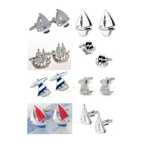 10pair/lot Sailing Boat Cufflinks Plating Sailboat Cuff Links Enamel Sail Boat Cuff Buttons Mens Jewelry Wholesale