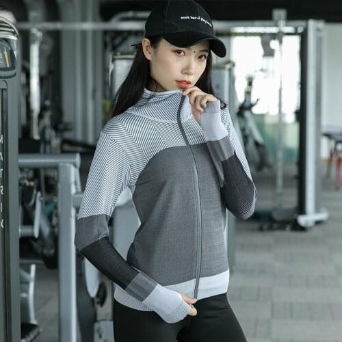 Women Hooded running jacket Long Sleeve Sweatshirt hoodie Ladies Yoga Tops Sports Zipper Jacket Fitness Gym Shirts Clothes