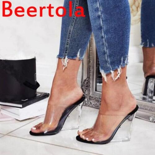 PVC Transparent Crystal Wedge High Heels Runway Sandals Women Mules 2021 Slipper Sexy Outdoor Party Nightclub Summer Slides